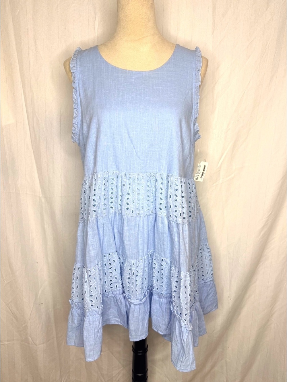 The Impeccable Pig Blue Eyelet Tiered Babydoll Dress NWT